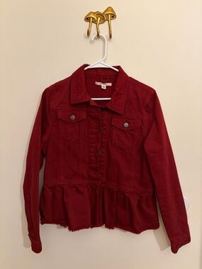 miami Red Peplum Denim Jacket
